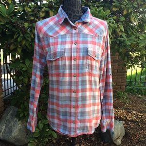 Jachs Girlfriend BEA Pink and Gray Plaid Flannel - Size Large